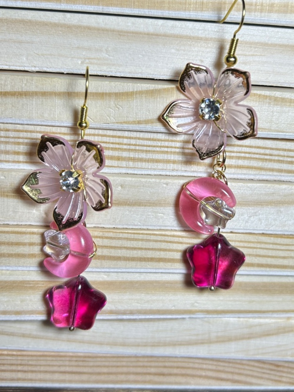 3/$25 Pink Celestial Floral Dangle Earrings